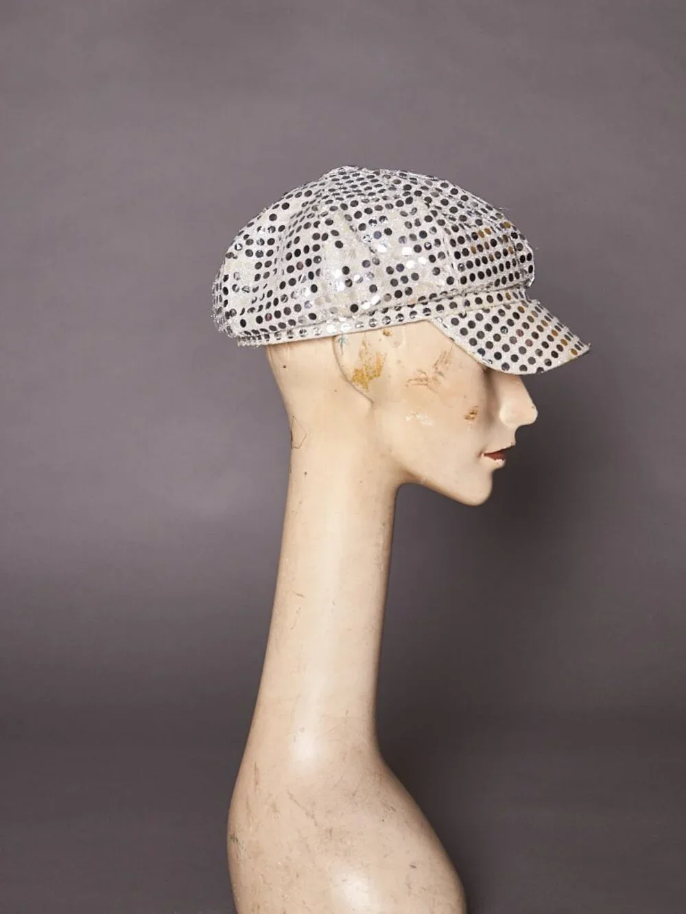 1980s Silver Sequin Beret Cap Hat